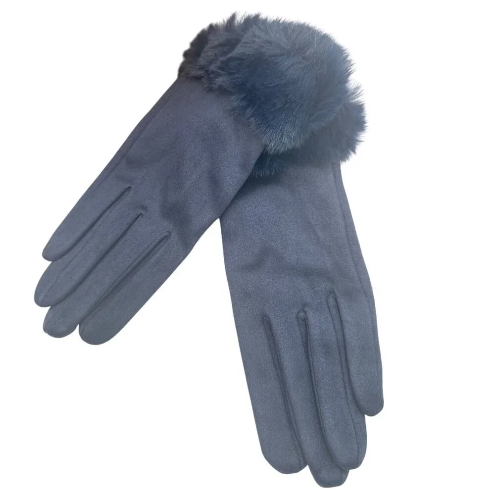 2/$30 Touchscreen Winter Gloves Navy Blue Mink Faux Fur Wrist Surround